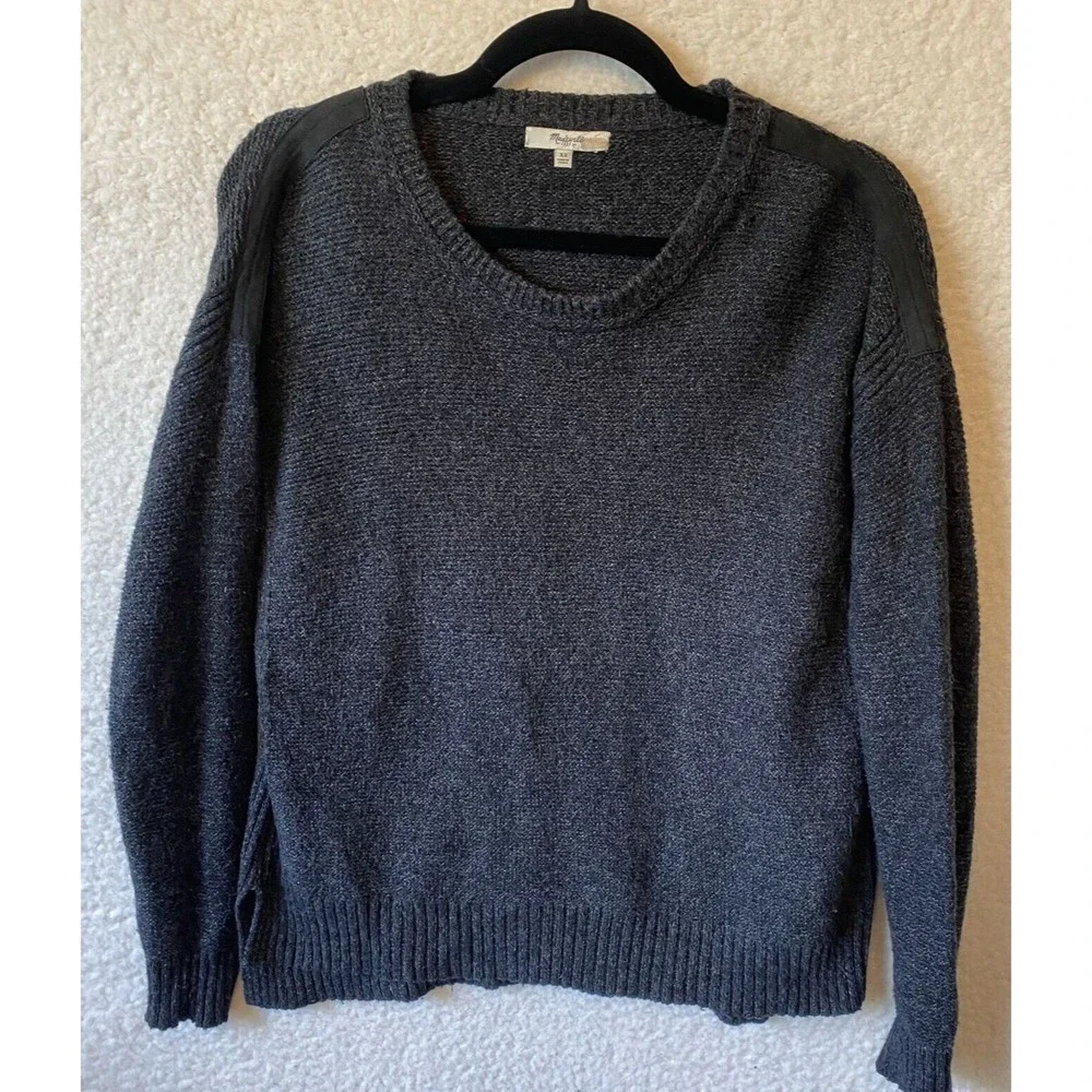 Madewell‎ Cotton Blend Leather Trim Knit Sweater mens Sz XS or Women Size Large